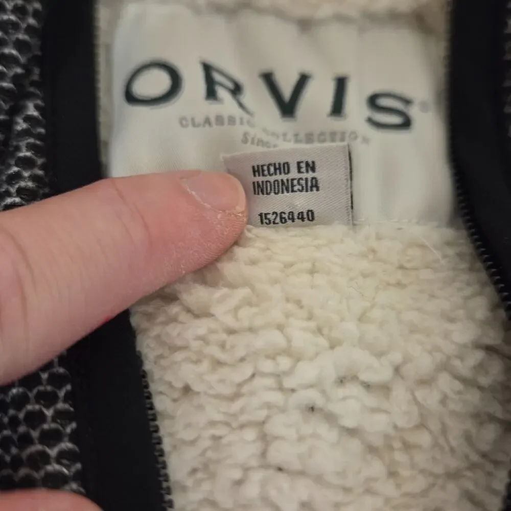 Orvis Men's L Gray Fleece Lined 1/4 Zip Pullover Sweater Jacket